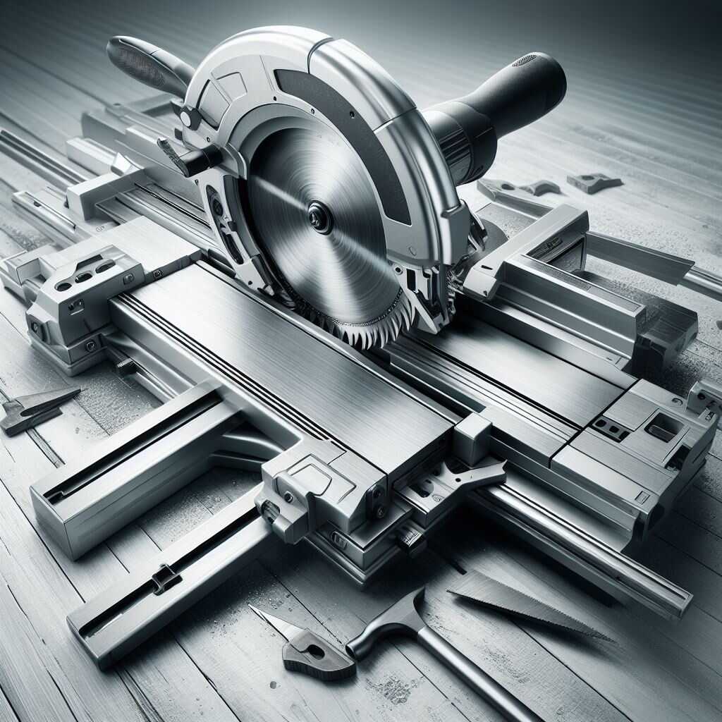 An illuminated laser cutting guide on the miter saw